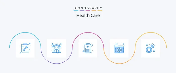 Health Care Blue Icon Pack Včetně Pohlaví Složky Diagnóza Záznam — Stockový vektor