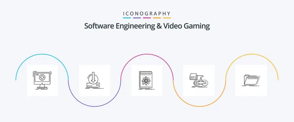 Software Engineering Video Gaming Line Icon Pack Including Directory Archive — Archivo Imágenes Vectoriales