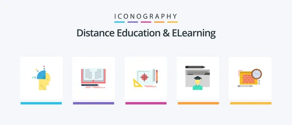 Distance Education Elearning Flat Icon Pack Including Scholar Graduate Achievement — Archivo Imágenes Vectoriales