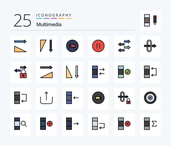 Мультимедиа Line Filled Icon Pack Including Data Ворота Контроль Пробки — стоковый вектор