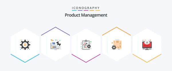 Product Management Flat Icon Pack Including Configuration Gear Setting Configuration — Stock Vector