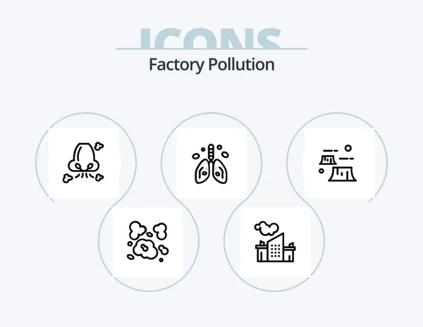 Factory Pollution Line Icon Pack Icon Design Garbage Burn Oil — Stock Vector