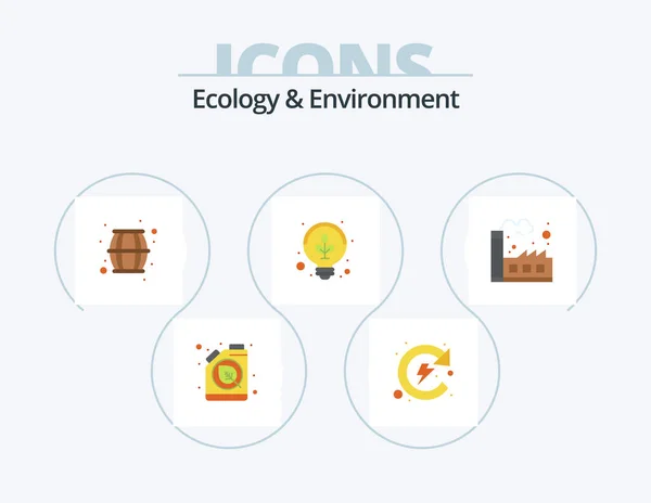 Ecology Environment Flat Icon Pack Icon Design Green Light Barrel — ストックベクタ