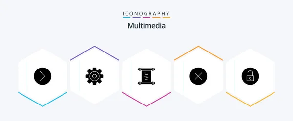 Multimedia Paquete Iconos Glifos Incluyendo Reproductor Multimedia Desbloquea Historia Multimedia — Vector de stock