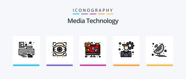 Media Technology Line Filled Icon Pack Including Trust Mobile Movie — Vetor de Stock