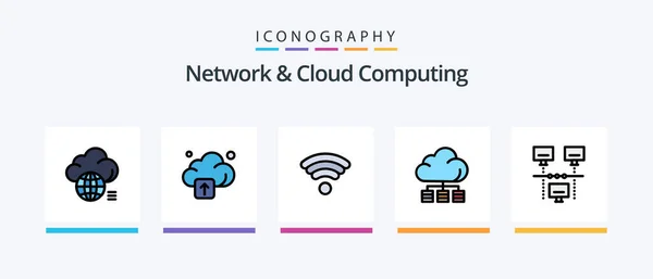 Network Cloud Computing Line Filled Icon Pack Including Sharing Technology — Stock Vector