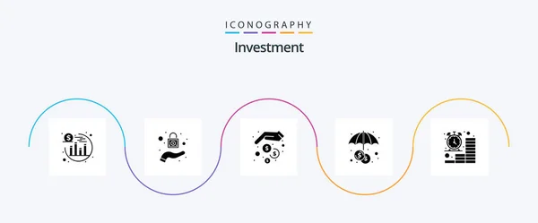 Investment Glyph Icon Pack Including Money Coins Money Clock Investment — Stockvektor