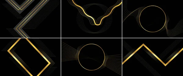 Abstract Black Circle Shape Golden Glowing Frame Glitters Vector Illustration — Stockový vektor