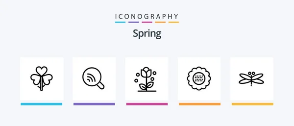 Spring Line Icon Pack Incluye Pantalla Brota Camiseta Primavera Hoja — Archivo Imágenes Vectoriales