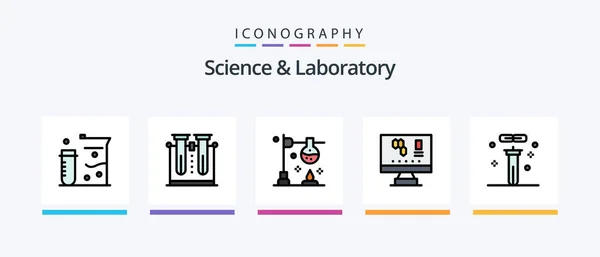 Science Line Filled Icon Pack Including Biohazard Science Apple Laboratory — Stock Vector