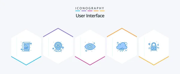 User Interface Blue Icon Pack Including Secure Closed Navigation Weather — Image vectorielle