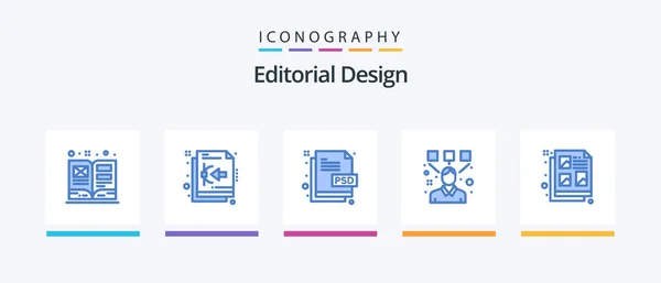 Editorial Design Blue Icon Pack Including Creative Graphic Creative Editor — Image vectorielle