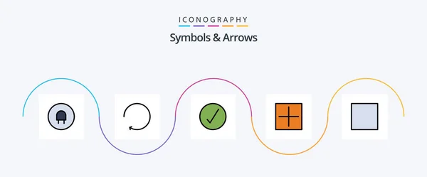 Symbols Arrows Line Filled Flat Icon Pack Including Complete Stop — Wektor stockowy