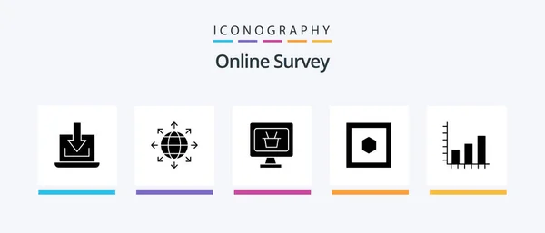 Online Survey Glyph Icon Pack Including Six Sides Hexagon Network — Image vectorielle