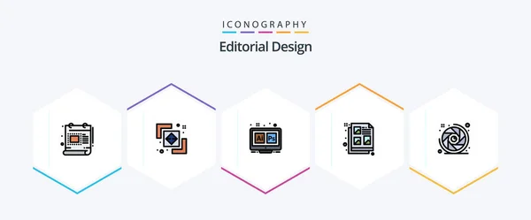 Editorial Design Filledline Icon Pack Including Camera Document Adobe Design — Stockvektor