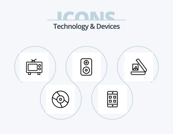 Devices Line Icon Pack Icon Design Multi Media Speaker Movie — Stock Vector