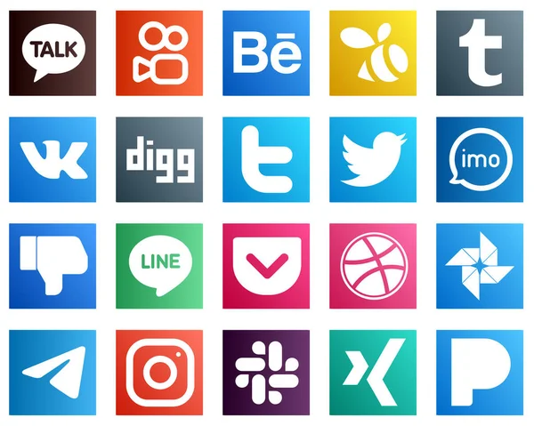 Icônes Populaires Des Médias Sociaux Telles Que Dribbble Ligne Tweet — Image vectorielle