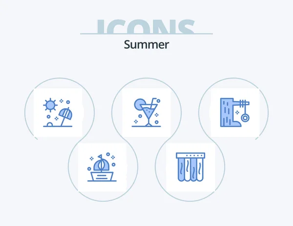 Summer Blue Icon Pack Icon Design Vidrio Cóctel Playa Bebida — Archivo Imágenes Vectoriales