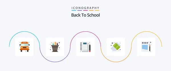 Back School Flat Icon Pack Including Book Pencil Erase Jotter — ストックベクタ