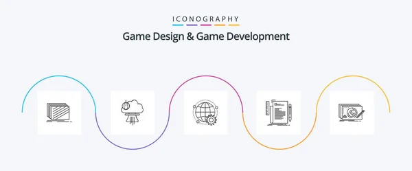 Game Design Game Development Line Icon Pack Including File Code — Archivo Imágenes Vectoriales