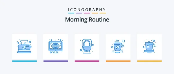 Morning Routine Blue Icon Pack Including Cup Coffee Bathroom Tea — Wektor stockowy