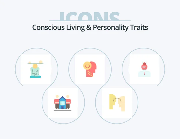 Concious Living Personality Traits Flat Icon Pack Icon Design Life — Stockvektor