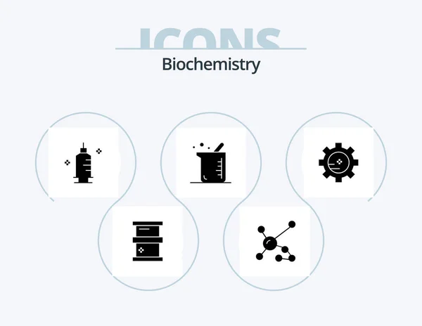 Biochemistry Glyph Icon Pack Icon Design Gear Biology Genetic Biochemistry — ストックベクタ