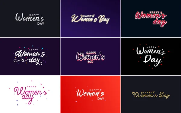 Pink Happy Women Day Typographical Design Elements Set Greeting Cards — Vetor de Stock