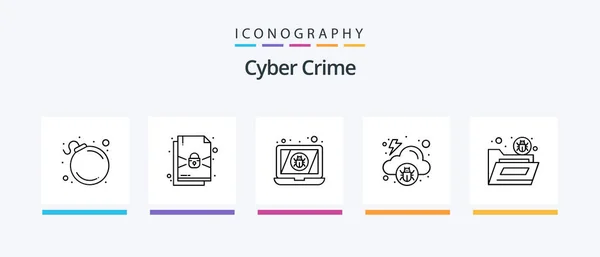 Cyber Crime Line Icon Pack Числе Usb Вредоносное Внимание Поехали — стоковый вектор