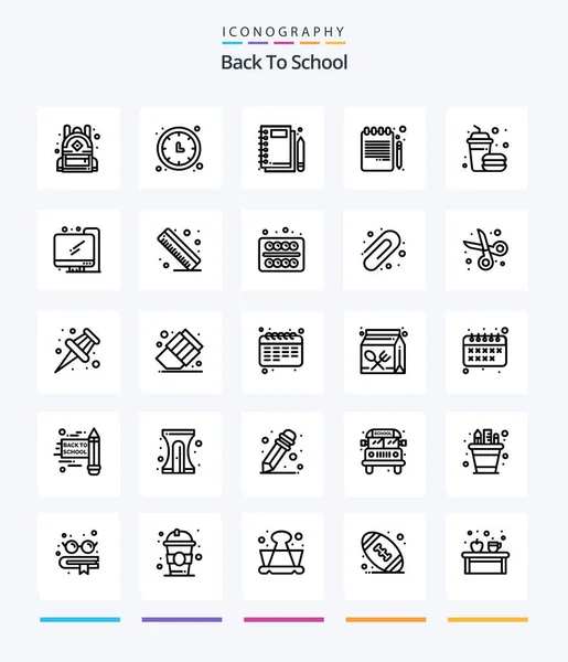 Creative Back School Outline Icon Pack Burger Education Jotter Book — ストックベクタ