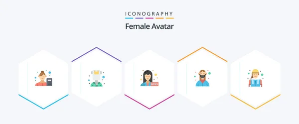 Female Avatar Flat Icon Pack Including Construction Worker Medical Welder — Archivo Imágenes Vectoriales
