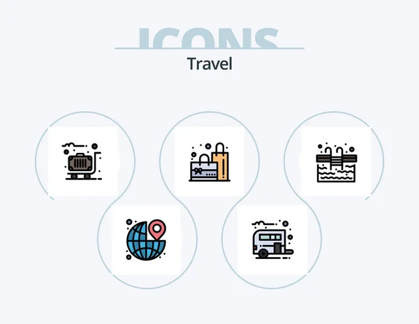 Travel Line Filled Icon Pack Icon Design Hotel Food Destination — Vettoriale Stock