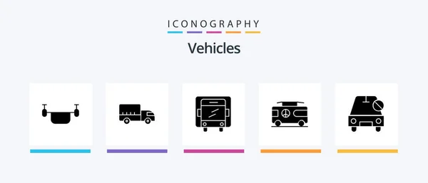 Vehicles Glyph Icon Pack Including Disabled Van Truck Vacation Combo — Stockvector