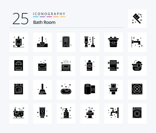 Bath Room Solid Glyph Icon Pack Including Bath Wash Bath — ストックベクタ