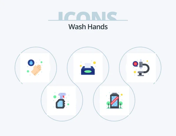 Wash Hands Flat Icon Pack Icon Design Laboratory Tissue Box — Vector de stock