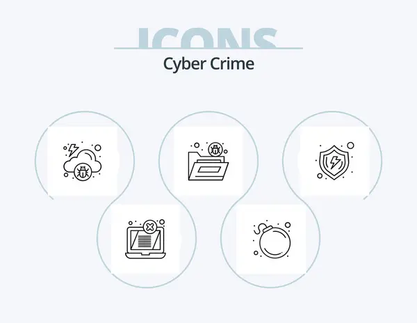 Cyber Crime Line Icon Pack Icon Design Danger Alert Security — 图库矢量图片