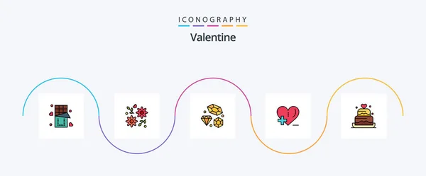 Valentine Line Filled Flat Icon Pack Including Love Heart Care — Stockový vektor