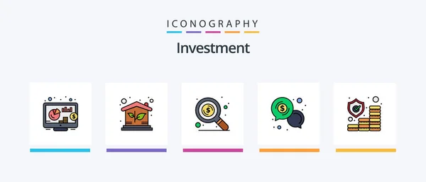 Investment Line Filled Icon Pack Including Coins Purse Investment Online — Vetor de Stock