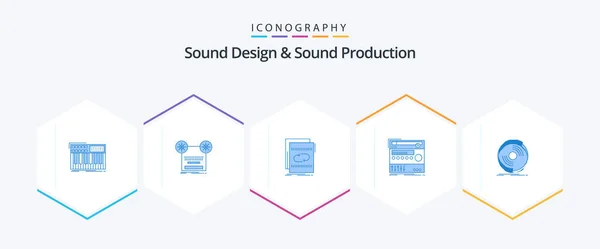 Sound Design Sound Production Blue Icon Pack Including Module Rack — Stock Vector