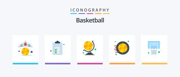Basketball Flat Icon Pack Including Hoop Basket Sports Accessories Time — Stock Vector