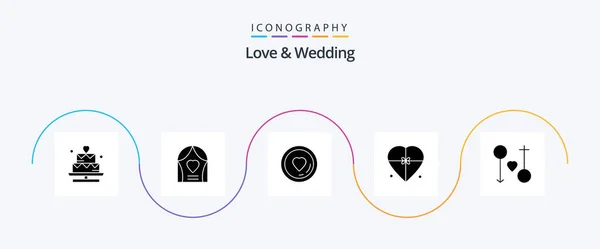 Love Wedding Glyph Icon Pack Including Heart Box Wedding Lover — Διανυσματικό Αρχείο