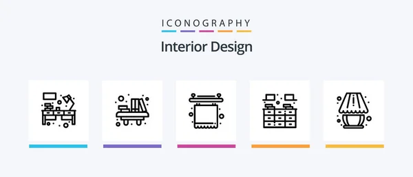 Interior Design Line Icon Pack Including Child Sleep Carpet Hostel — ストックベクタ