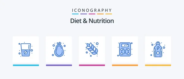 Diet Nutrition Blue Icon Pack Including Protein Fitness Food Diet — Stockvector