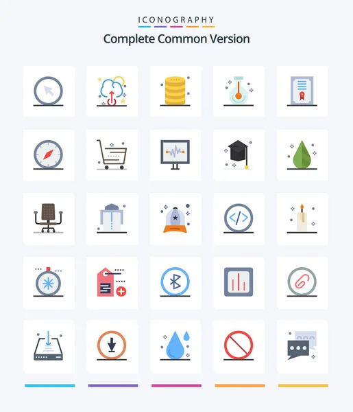 Creative Complete Common Version Flat Icon Pack Certificate Research Data — ストックベクタ