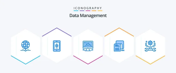 Data Management Blue Icon Pack Including List Data Security Checklist — Vetor de Stock
