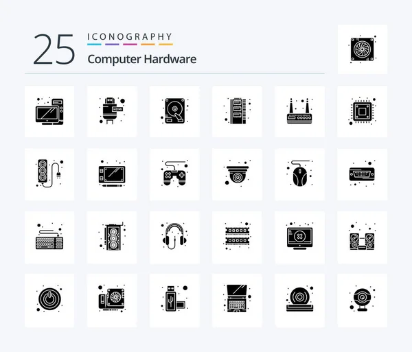 Computer Hardware Solid Glyph Icon Pack Including Computer Router Drive — Stockový vektor