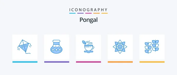 Pongal Blue Icon Pack Including Holi Diwali Tea Decoration Celebrate — Stock Vector