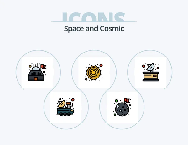 Space Line Filled Icon Pack Icon Design Space Alien Neptune — Stock vektor