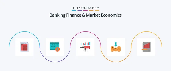 Banking Finance Market Economics Flat Icon Pack Including Forecasting Business — Stok Vektör