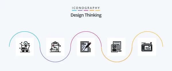Design Thinking Line Filled Flat Icon Pack Including Email Document — Stockový vektor